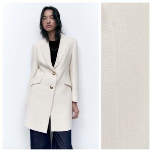 NWT. Zara Ecru Textured Coat with Golden Buttons. Size S.